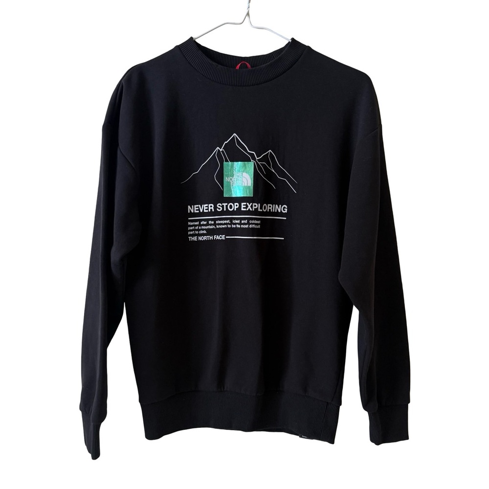 North Face Hoodie Large Black Pullover Sweatshirt Never Stop Exploring SZ Small